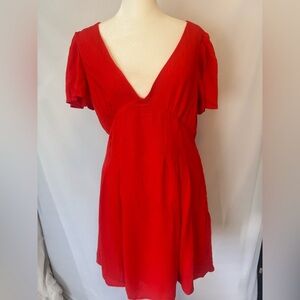 Forever 21 LARGE Red, short dress w ruffle short sleeve scoop V-neck